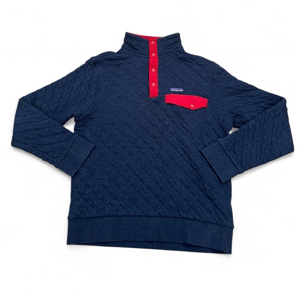 Patagonia Men’s Navy Red Organic Cotton Quilted Snap-T Pullover Jacket Small
